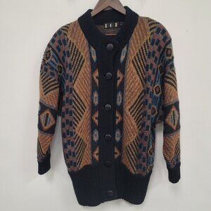 Vintage PGE Womens Wool Mohair Sweater Size M Black Shoulder Pads Geometric